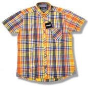 View Item Lambretta Button Down Check Short Sleeve Shirt Yellow 
